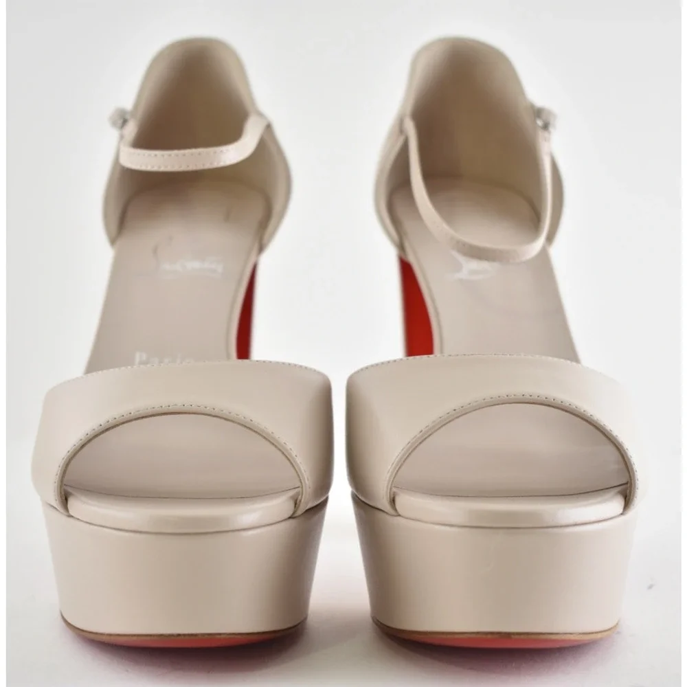 Christian Louboutin Sandaloo 130 Pearl Leather Platform Block Heel Sandal 40